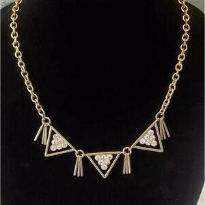 J Crew Women's Triangle Art Deco modern Style Necklace crystals Gold Tone